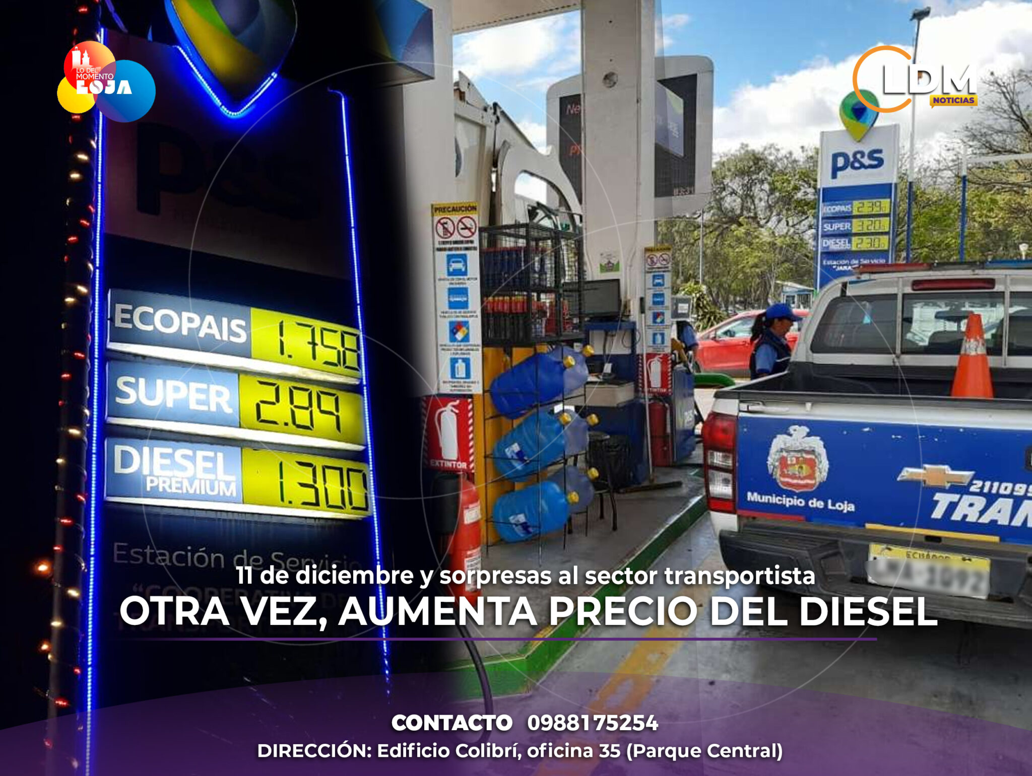 Gobierno incrementa el precio del diésel.
