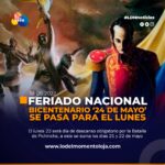 Feriado por la Batalla de Pichincha se traslada al Lunes 23 de Mayo 2022