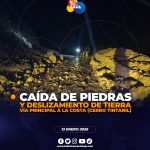 Fuertes lluvias causan estragos en la vía principal a la Costa, a la altura del cerro Tintanil.