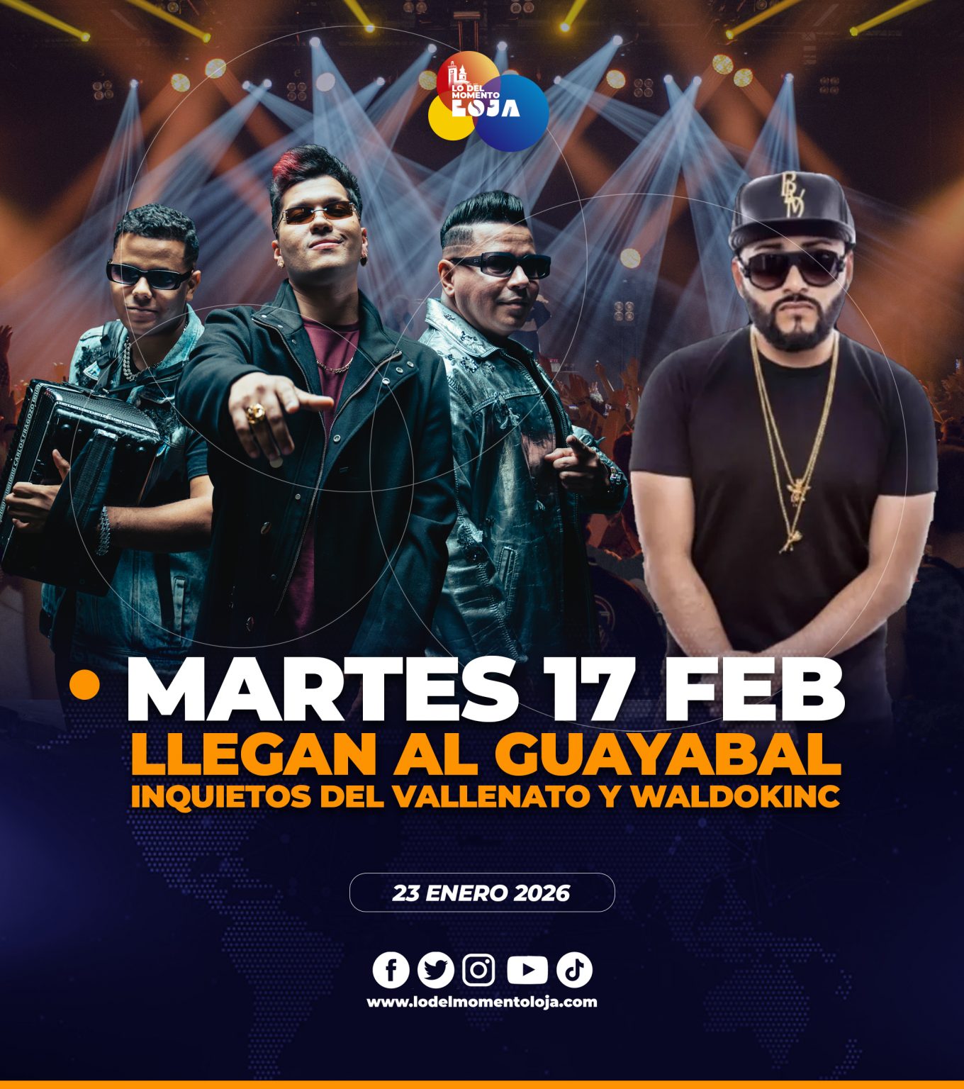 Inquietos del Vallenato y Waldokinc llegarán a Catamayo, por Carnavales 2026.