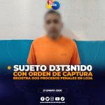 Sujeto fue detenido en Loja, registra dos ordenes de captura.