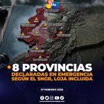 Ocho provincias del Ecuador en emergencia según SNGR