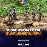 Suspenden actividades mineras en Napo, El Oro y Loja.