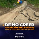 Hundimiento en calzada de una vía recién inaugurada en Macará.