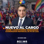 Jaime René Campoverde Encalada designado nuevo Coordinador Provincial Encargado de PK en Loja