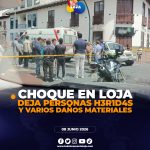 Accidente de tránsito deja personas heridas y daños materiales en el centro de Loja.