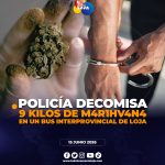 Cae cargamento de droga en Loja: decomisan 9 kilos de marihuana en bus interprovincial.