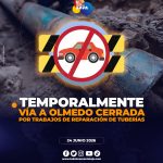 Vía a Olmedo permanecerá cerrada temporalmente por trabajos de reparación de tuberías.