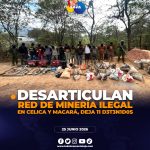 Ejército Ecuatoriano desarticula red de minería ilegal transnacional en Celica y Macará y deja 11 aprehendidos.