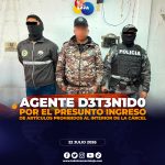 Agente detenido por intentar ingresar objetos prohibidos a la cárcel de Loja.
