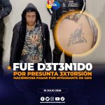 Luego de su intento de extorsionar fue aprehendido por la Policía Nacional.
