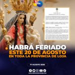 Feriado en Loja por el 20 de agosto 2026, tras decreto.