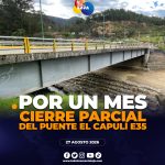 Cierre parcial del puente El Capulí sobre el río Malacatos.
