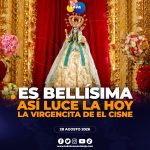 Así luce hoy la Virgen de El Cisne en la Catedral de Loja, rodeada de fe y devoción de cientos de fieles.
