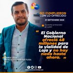Darío Loja cuestionó ofrecimientos de Gobierno que no han sido cumplidos.