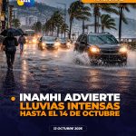 Inamhi advierte sobre el incremento de las lluvias, tormentas y ráfagas de viento en varias provincias hasta el miércoles 14 de octubre de 2026